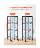 4-Tier Water Jug Rack, Organizer for 3 and 5 Gal. Bottles with Shelf and Wheels, Black and Brown, Heavy-Duty Stand