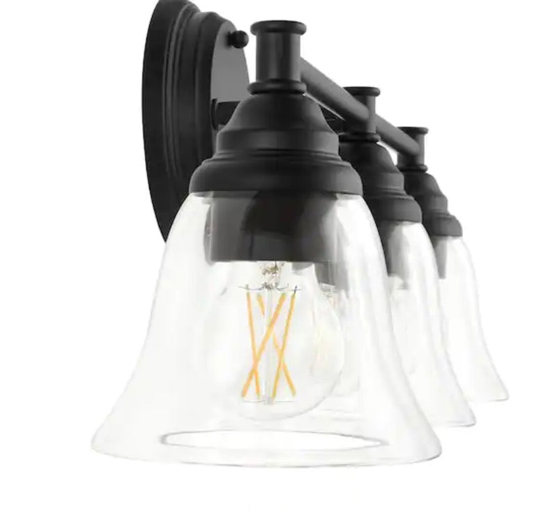 Marsden 23.5 in. 3-Light Matte Black Vanity Light with Clear Glass Shades