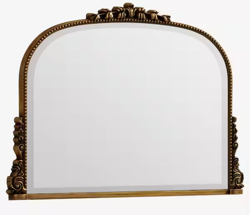 Antique Gold 36 in. W x 27 in. H Arched Polyurethane Framed with Decoration Antique Vanity Wall Mirror