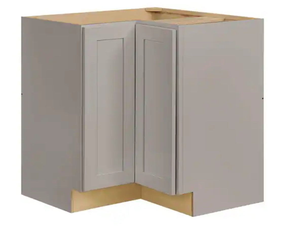 Avondale 36 in. W x 24 in. D x 34.5 in. H Ready to Assemble Plywood Shaker Lazy Susan Corner Cabinet in Dove Gray