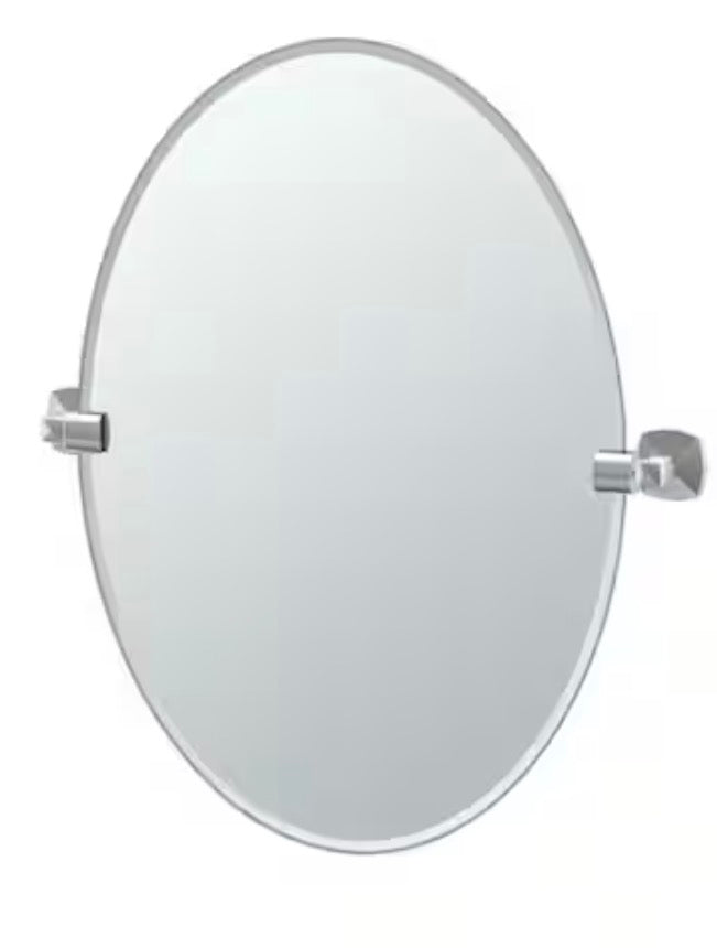 Jewel 26.5 in. x 24 in. Frameless Oval Mirror in Chrome