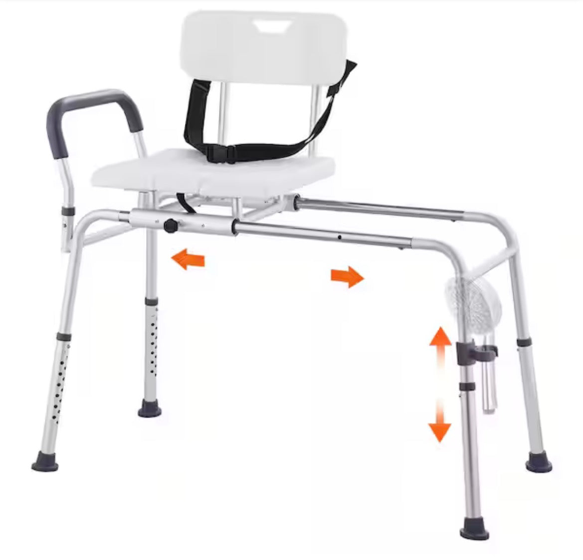 Sliding Tub Transfer Bench 14.2 in. W Freestanding Shower Bench Reversible Backrest Shower Bench in White