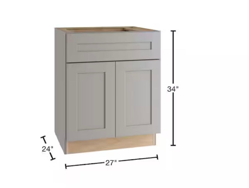 27 in. W x 24 in. D x 34.5 in. H Ready to Assemble Plywood Shaker Base Kitchen Cabinet in Dove Gray