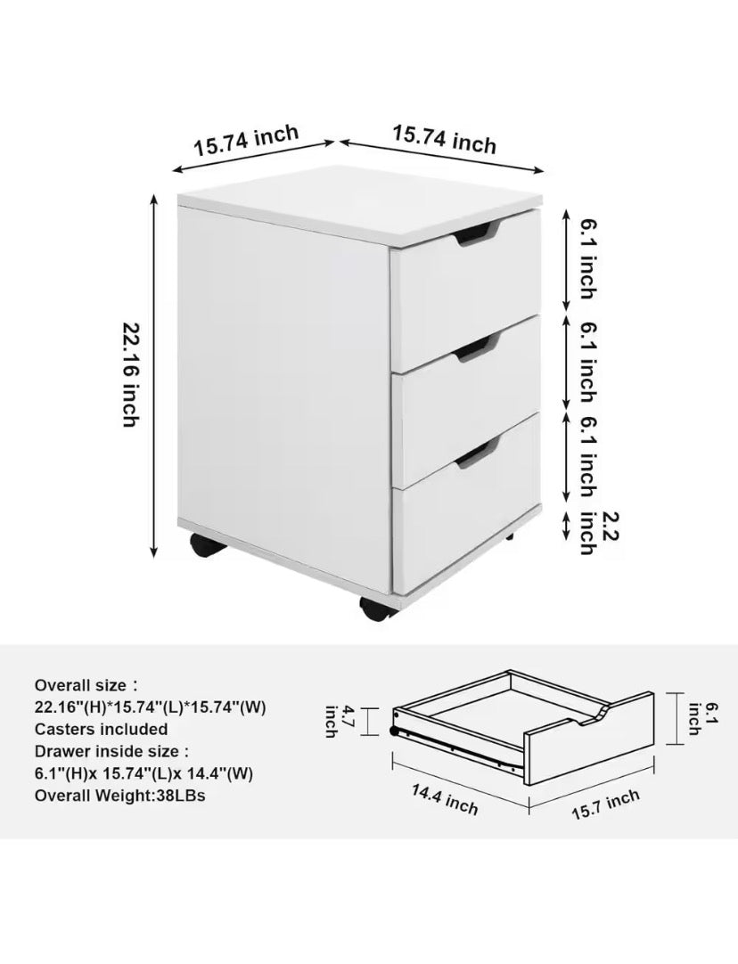 White 22 in. H Accent Cabinet Office Storage Cabinet with 3-Shelves and Casters