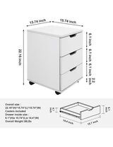 White 22 in. H Accent Cabinet Office Storage Cabinet with 3-Shelves and Casters