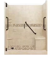 Roma Freedom Grand Hinged 32 in. x 60 in. x 80 in. Left Drain Alcove Shower Kit in Brown Sugar and Old Bronze Hardware