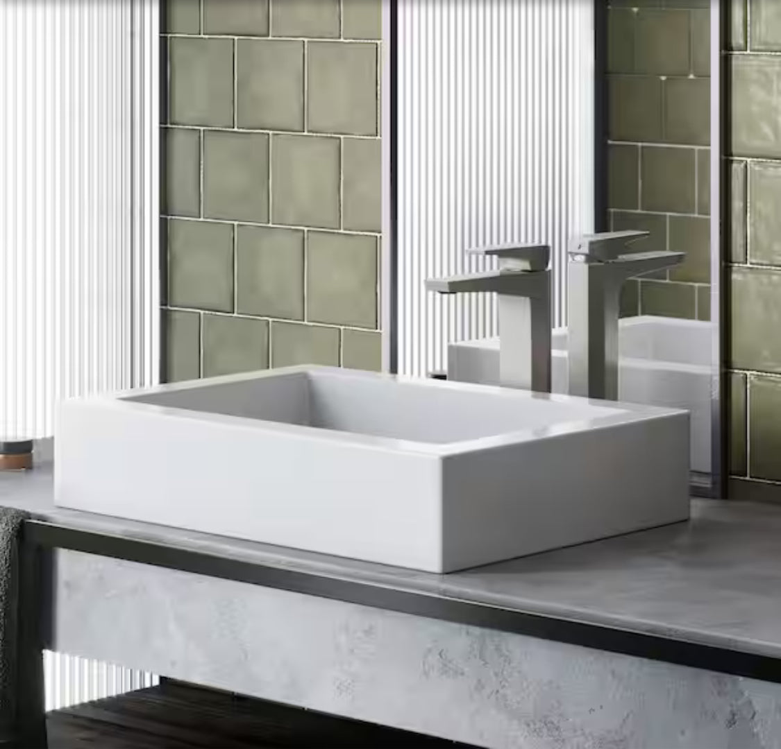 Voltaire Ceramic Rectangle Vessel Sink in White