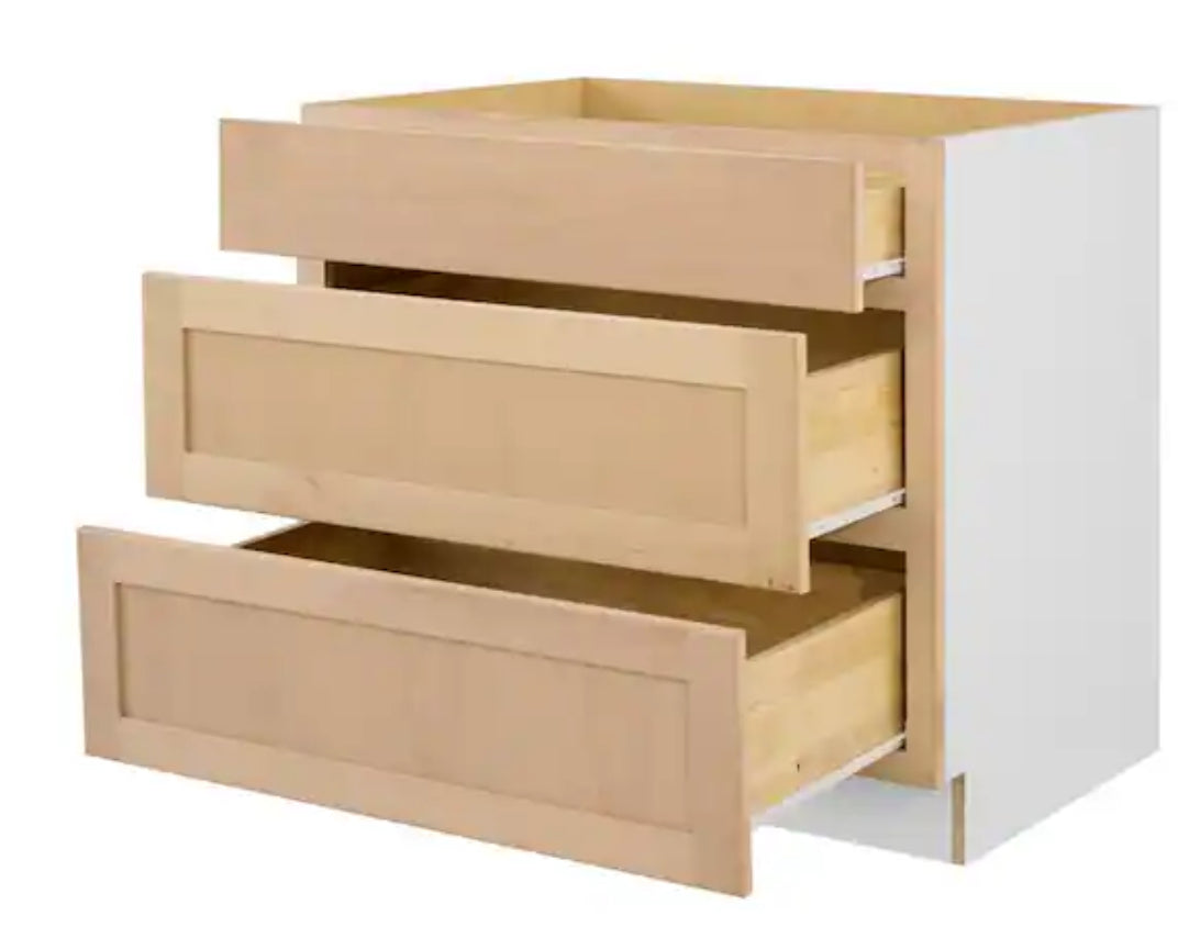 36 in. W x 24 in. D x 34.5 in. H Ready to Assemble Drawer Base Kitchen Cabinet in Unfinished with CLICKREADY Technology