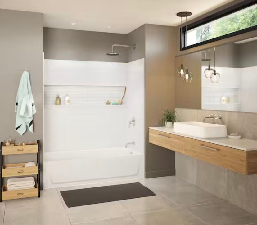 NexTile 60 in. W x 30 in. D x 60 in. H Four-Piece Direct-to-Stud Composite Alcove Tub Surround in White