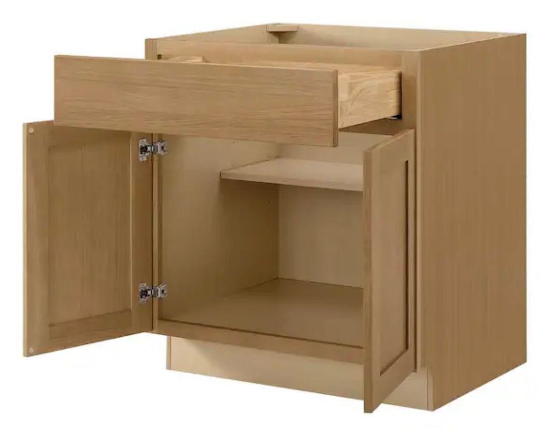 Avondale 30 in. W x 24 in. D x 34.5 in. H Ready to Assemble Plywood Shaker Base Kitchen Cabinet in White Oak