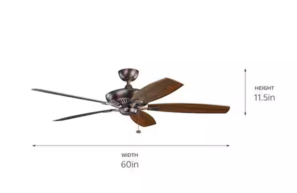 Canfield XL 60 in. Indoor Oil Brushed Bronze Downrod Mount Ceiling Fan with Pull Chain for Bedrooms or Living Rooms