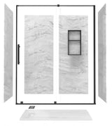 SierraLight 32in. x60in. x 84in. Solid Composite Stone Alcove Shower Combo Kit Matching Matte Black Door,Niche and Drain
