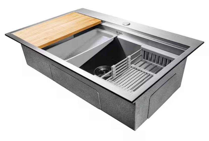 Handmade All-in-One 30 in. x 22 in. Drop-in Single Bowl Stainless Steel Workstation Kitchen Sink with Pull-down Faucet