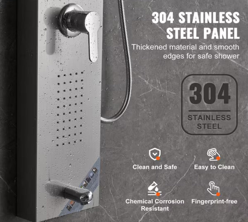 Shower Panel System 5 Shower Modes LED Shower Panel Tower Rainfall Waterfall 2 Body Massage Jets Handheld Shower Head
