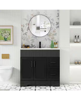 36 in. W. x 18 in. D x 34 in. H Single Sink Freestanding Black Bath Vanity with White Integrated Composite Resin Top