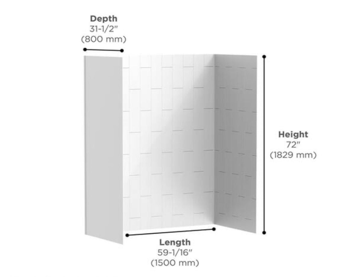 Aspirations 60 in. W. x 72 in. H x 32 in. D 4-Piece Glue Up Alcove Tub Surround in White Stacked Tile