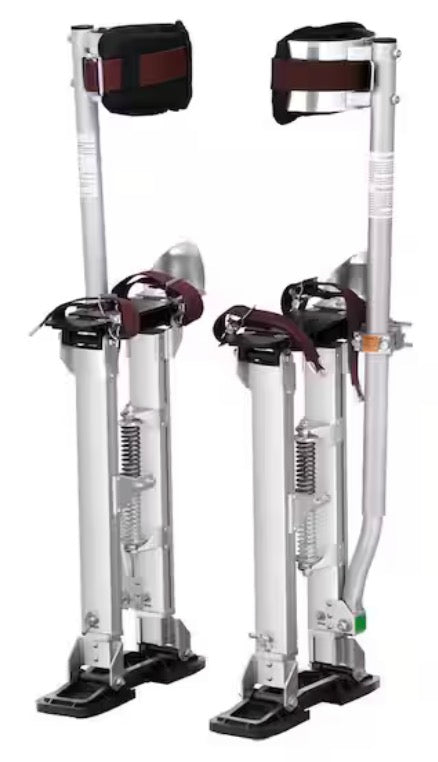 Adjustable Drywall Stilts, 18 in. to 30 in. Aluminum Tool Stilts with Protective Knee Pads, Non-Slip Work Stilts, Silver
