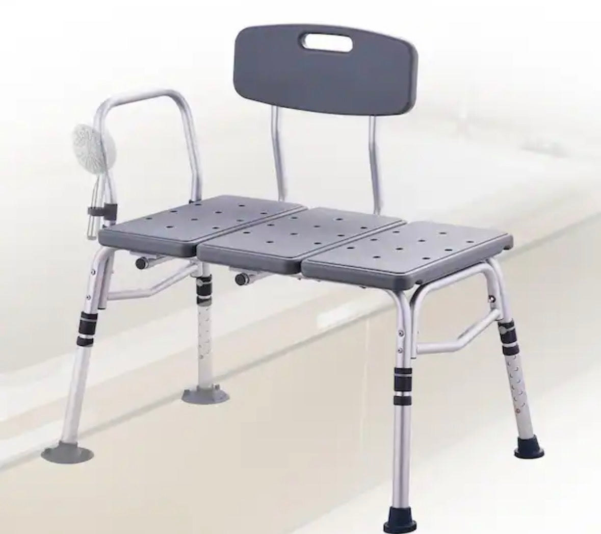 Tub Transfer Bench for Bathtub 16 in. W Freestanding Shower Bench Lightweight Shower Bench in Gray with Armrest