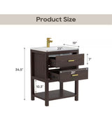 Magen 25 in. Single Sink Bath Vanity in Walnut with White Engineered Solid Surface Top and 2 Drawers (Unassembled)