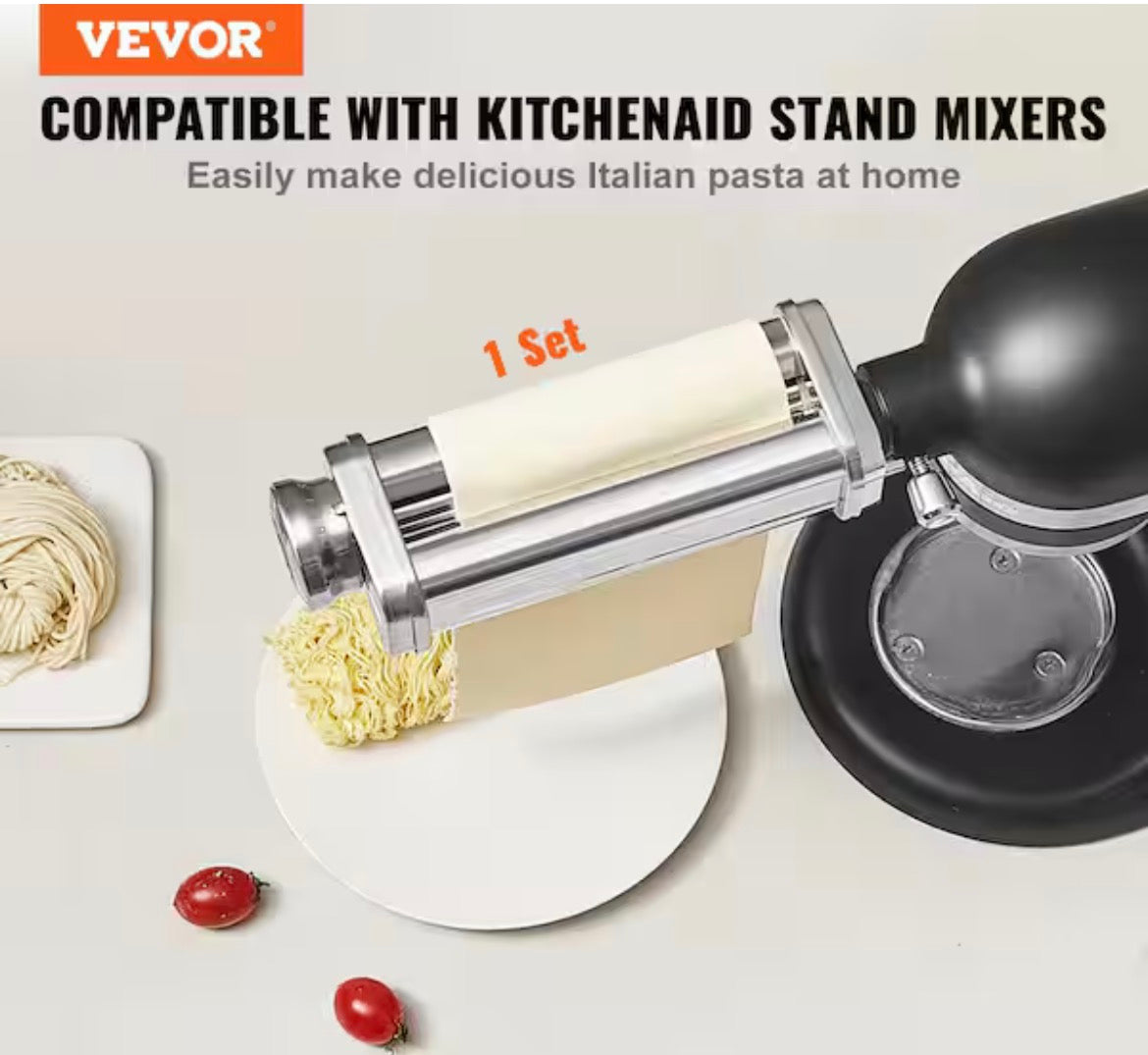 Stainless Steel Pasta Roller Cutter Attachment KitchenAid Stand Mixer 8 Adjustable Thickness Knob Pasta Maker (1-Pieces)