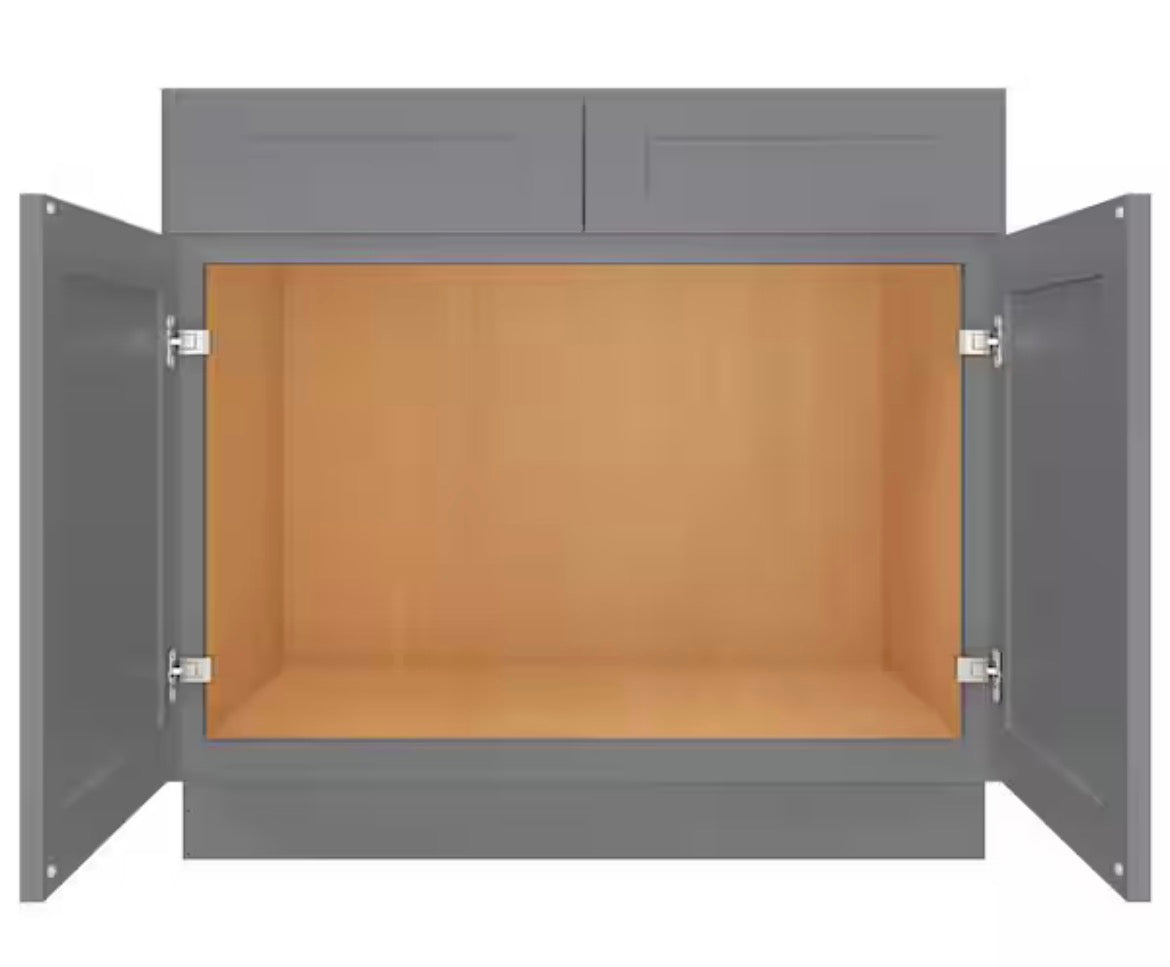 36-in W X 24-in D X 34.5-in H in Shaker Grey Plywood Ready to Assemble Floor Sink Base Kitchen Cabinet