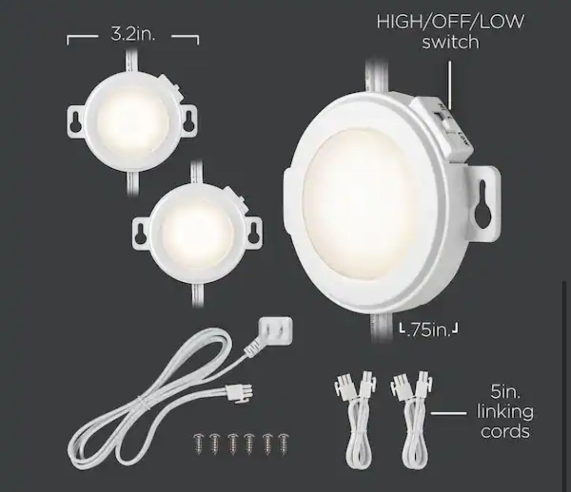EZ Link Linkable Plug-in LED White Puck Light with High/Low Switch (3-Pack)