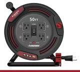 50 ft. 14/3 13AMP Retractable Extension Cord Reel with 4 Grounded Outlets Black