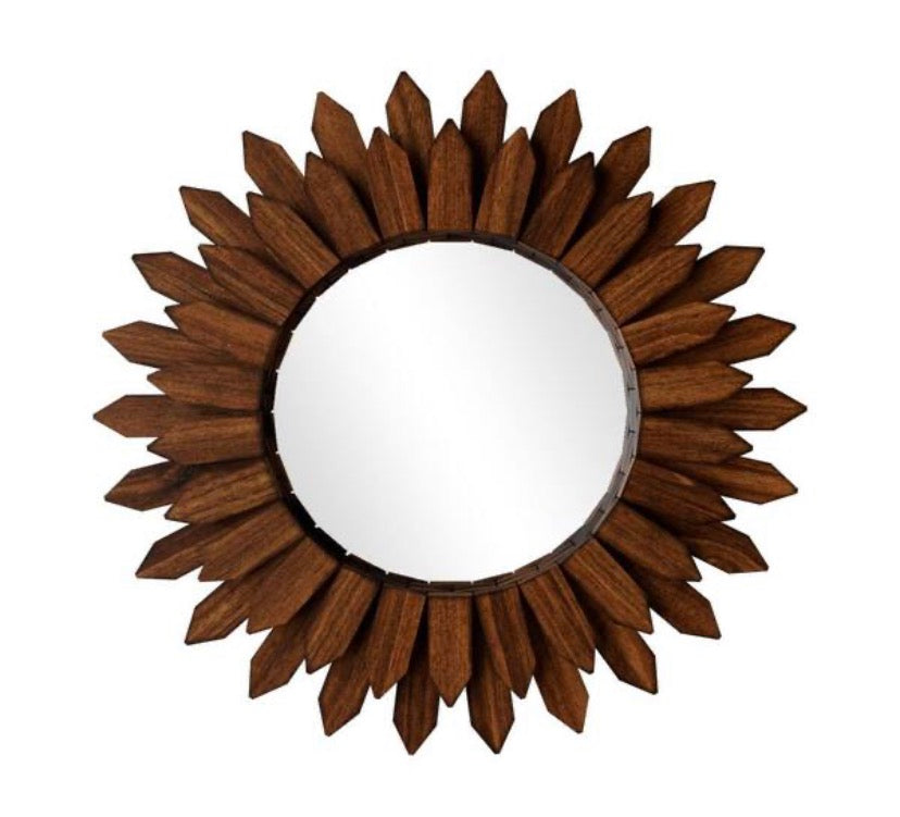 Dark Brown 20 in. W x 20 in. H Sunburst Wood Framed Vanity Mirror Wall Mirror
