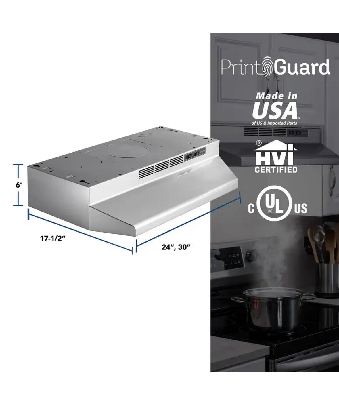 RL6200 Series 30-Inch Ductless Under-Cabinet Range Hood, Stainless Steel Finish