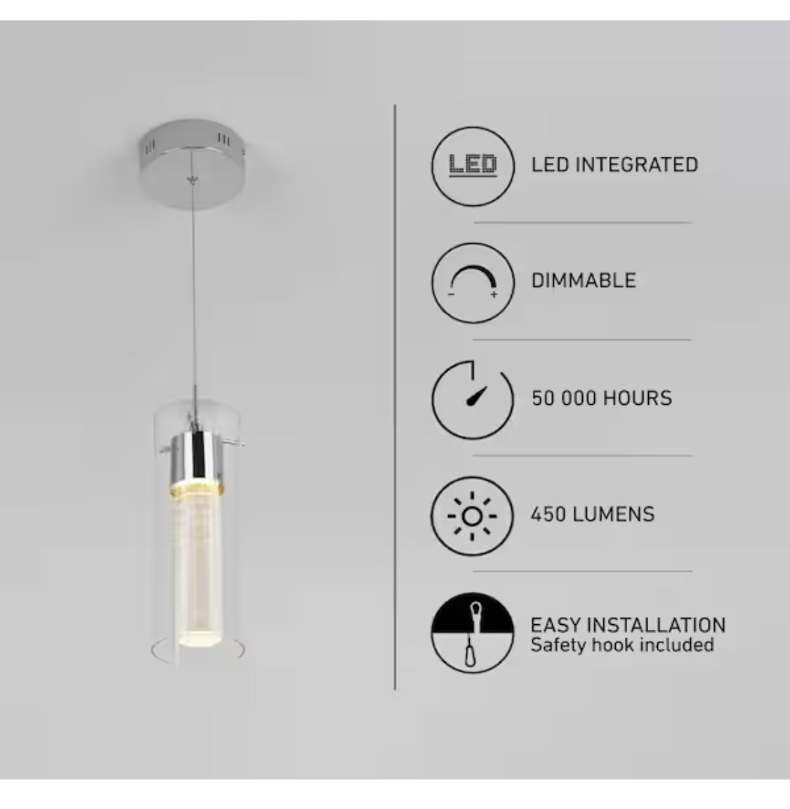 Essence 7.5-Watt 1 Light Chrome Modern Integrated LED Mini Pendant Light Fixture for Kitchen Island