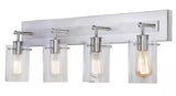 Regan 29.13 in. 4-Light Brushed Nickel Bathroom Vanity Light with Clear Glass Shades