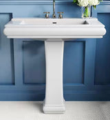 26 in. White Vitreous China Rectangular Pedestal Combo Bathroom Sink in White with 4 in. Centerset Faucet Holes