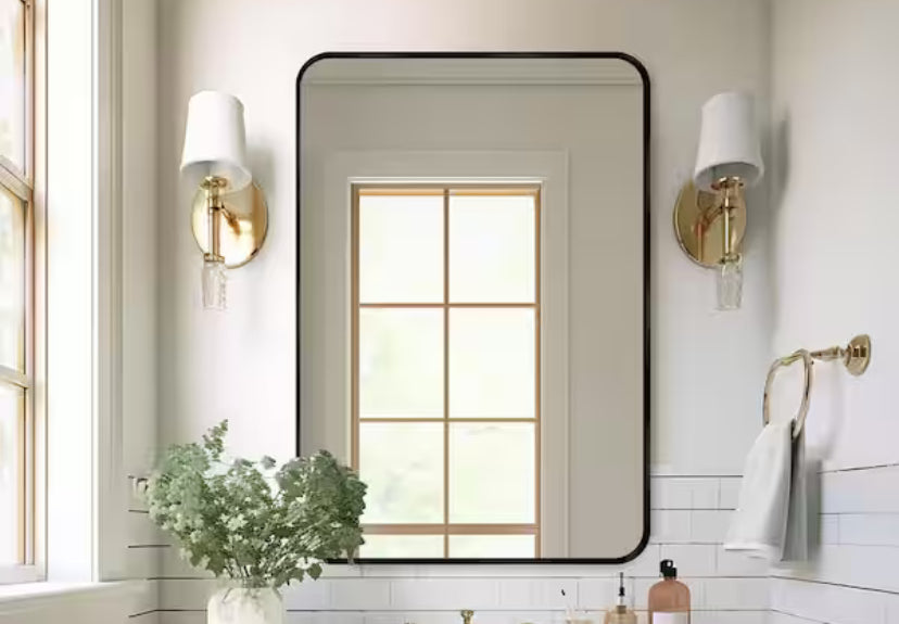 24 in. W x 36.2 in. H Rectangular Aluminum Frame Square Silver Wall Mirror