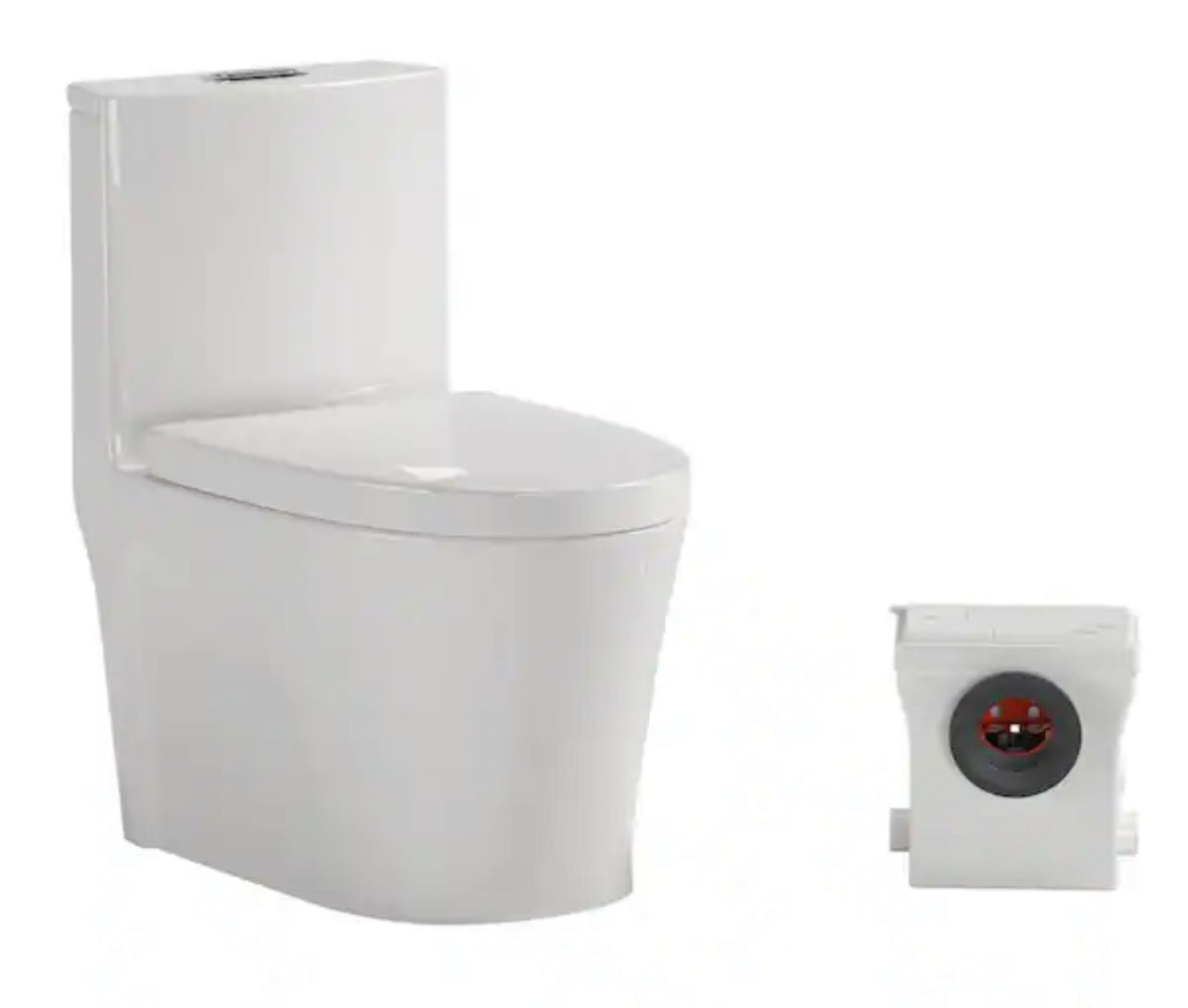 1-Piece Elongated White Macerating Toilet, 0.8/1.28 GPF Dual Flush, with 0.8 HP Macerating Pump, Seat Included