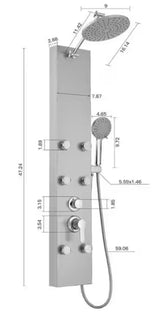 6-Jet Rainfall Shower Tower Shower Panel System with Rainfall Waterfall Shower Head and Shower Wand in Chrome Nickel