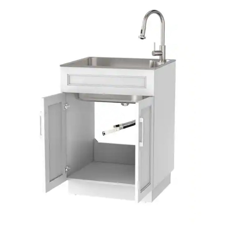 24 in. W x 21 in. D x 51 in. H Drop-In Stainless Steel Laundry Sink with Faucet and Cabinet in White