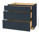 Avondale 36 in. W x 24 in. D x 34.5 in. H Ready to Assemble Plywood Shaker Drawer Base Kitchen Cabinet in Ink Blue