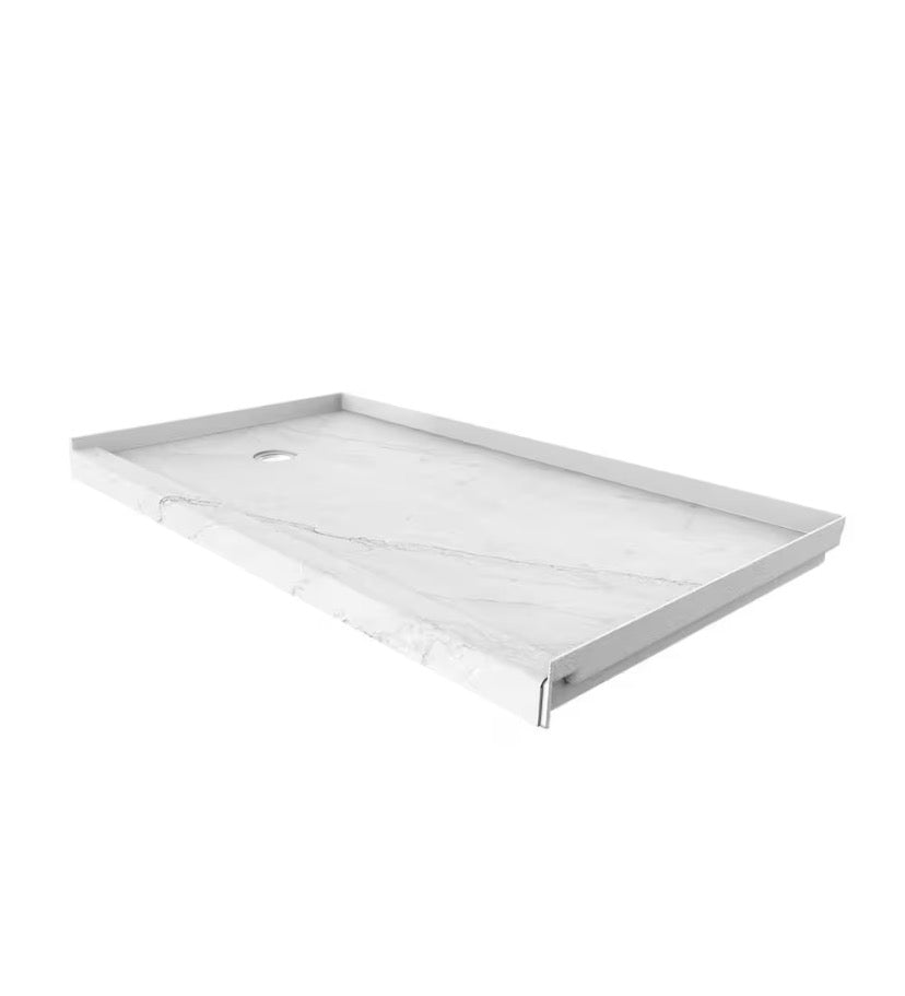 32 in. L x 60 in. W Single Threshold Alcove Shower Pan Base with Left Hand Drain in Oyster