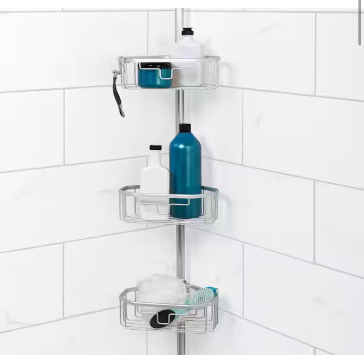 Tension Pole Corner Rust Resistant Shower Caddy in Satin Chrome