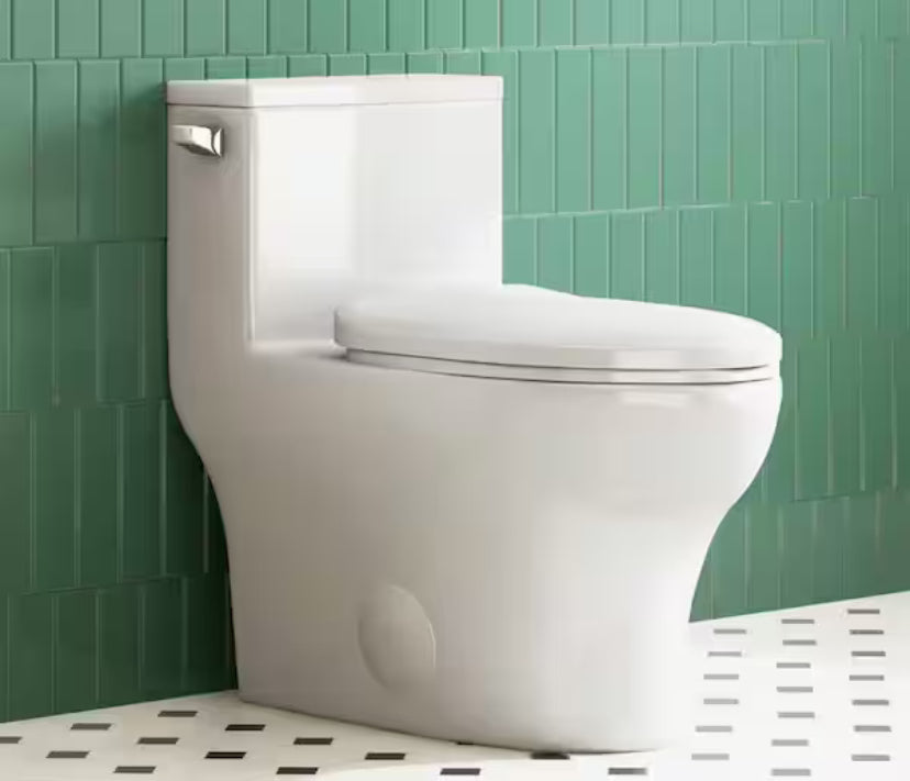 Salerno 1-Piece 1.28 GPF Siphonic Jet Single Flush Elongated Compact Toilet in Crisp White, Seat Includedyt