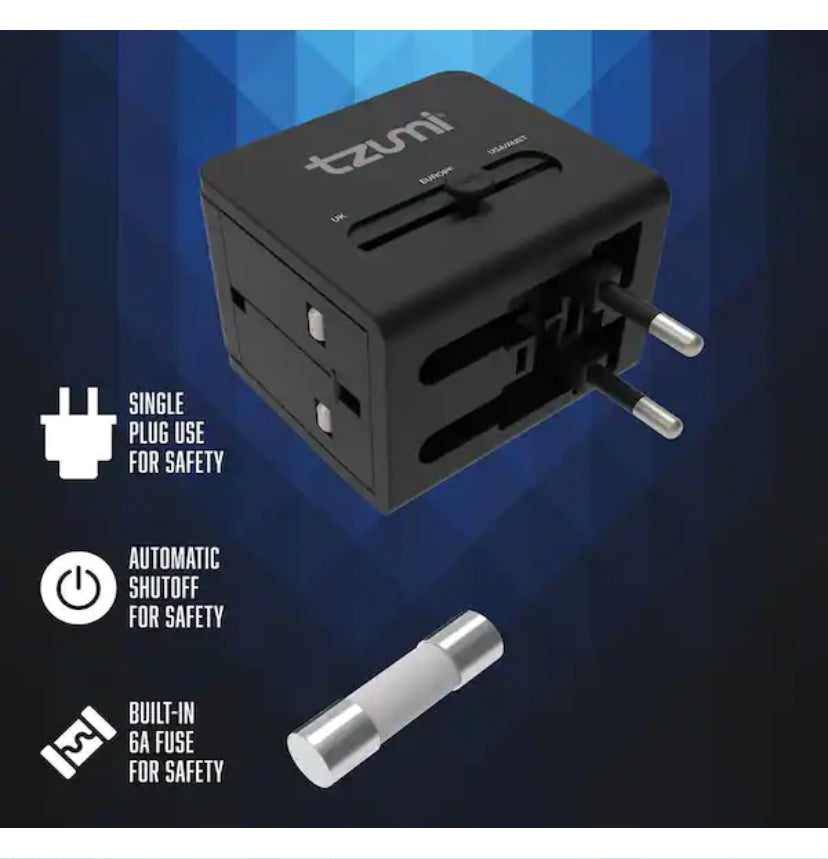 Dual USB and USB-C Travel Adapter