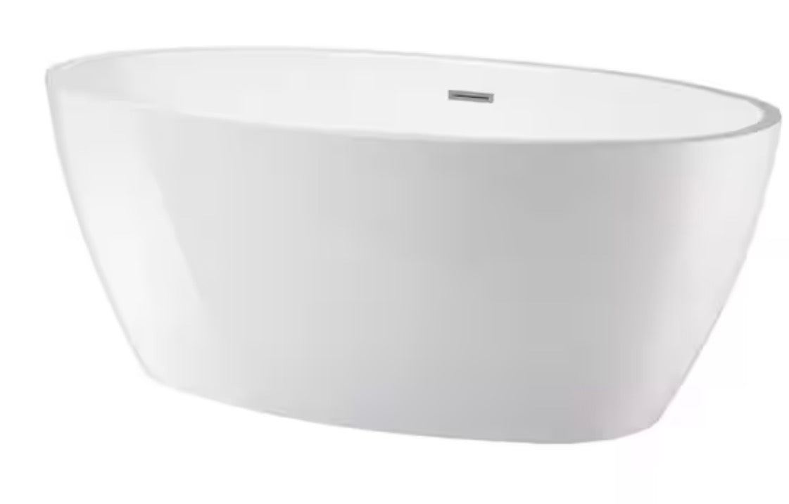 Amiens 55 in. x 31.9 in. Acrylic Flatbottom Freestanding Soaking Bathtub with Center Drain in White/Classic Chrome