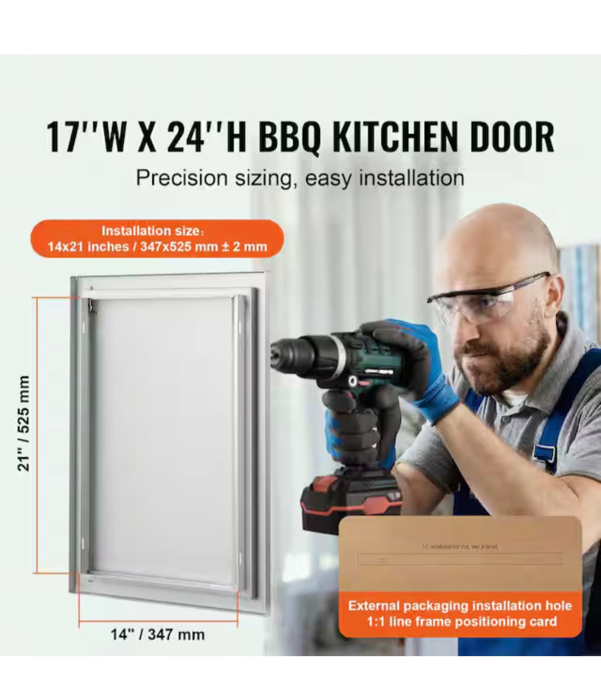 BBQ Access Door 17 in. W x 24 in. H Single Outdoor Kitchen Door Stainless Steel Flush Mount Vertical Wall Door
