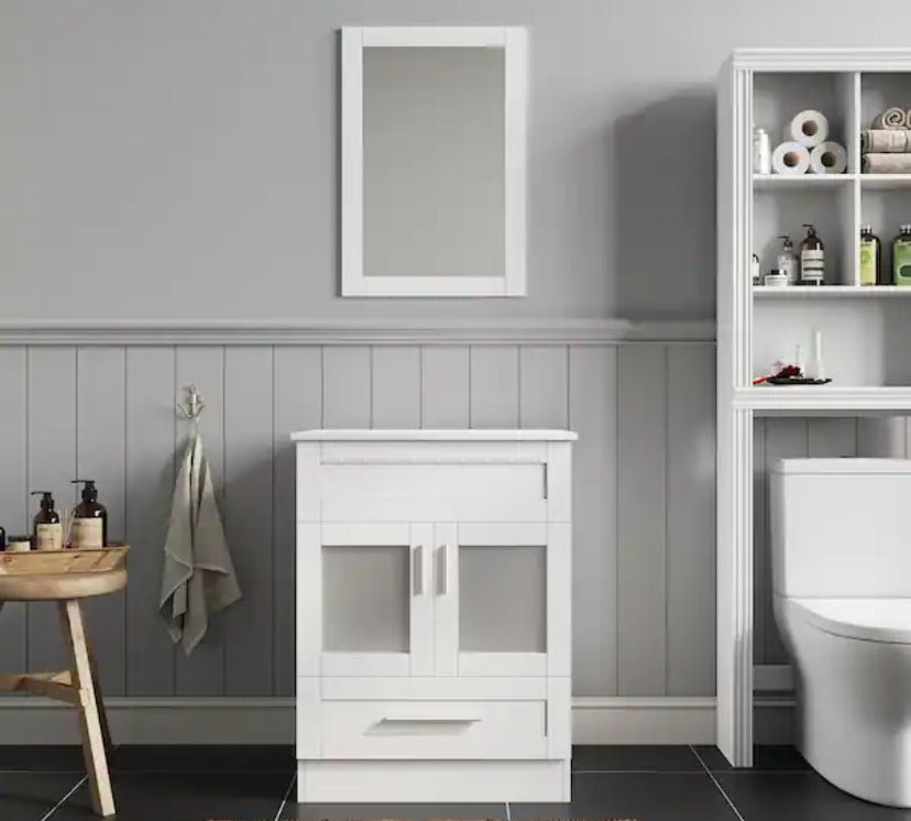 24 in. W x 18 in. D x 32-1/2 in. H Bath Vanity Cabinet Only in White with Mirror