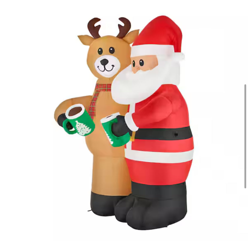 8 ft. Giant-Sized Animated LED Santa and Reindeer Christmas AirblownÂ® Inflatable