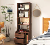 4-Tier Walnut Pantry Cabinet, Freestanding Tall Bookshelf Night Stand with 2 Storage Drawers and Open Shelves