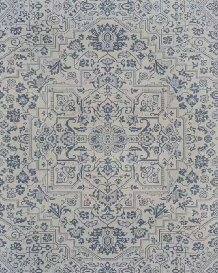 Osprey Blue 8 ft. x 10 ft. Floral Medallion Indoor/Outdoor Area Rug