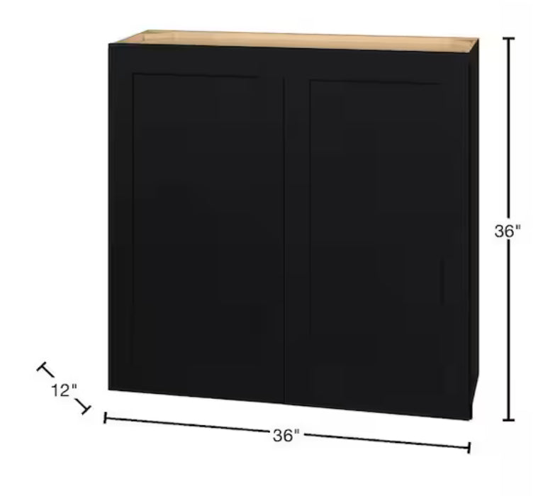 Avondale 36 in. W x 12 in. D x 36 in. H Ready to Assemble Plywood Shaker Wall Kitchen Cabinet in Raven Black