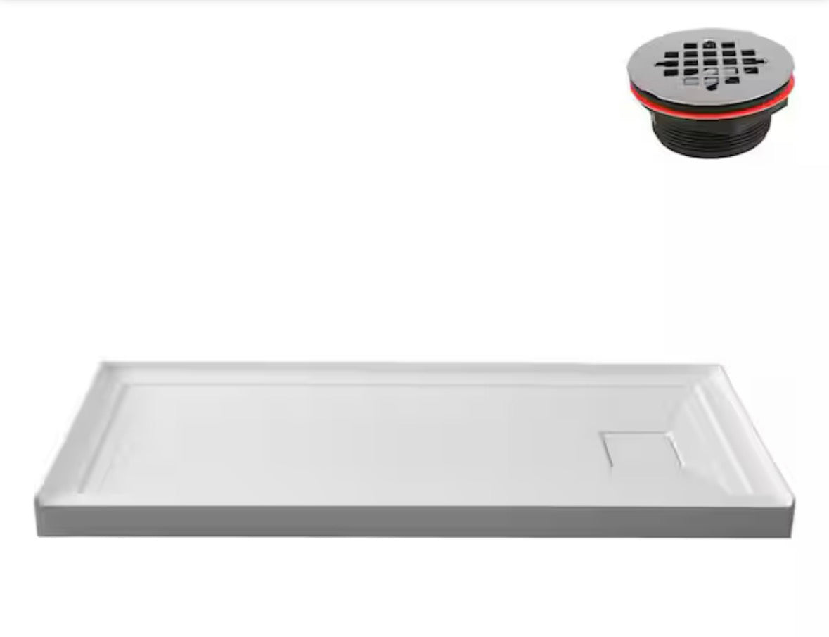 GB-615-464 60 in. x 32 in. Alcove Acrylic Shower Pan Base in Glossy White with Right Drain, Drain Included