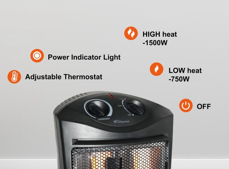 1500-Watt Black Electric Tower Quartz Infrared Space Heater with Thermostat